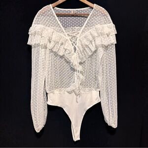 Y2K ASOS Sheer Swiss Dot Lace Up Coquette Balletcore Bodysuit